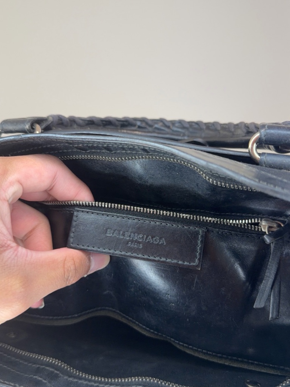 BALENCIAGA Mesh Calfskin Palladium City in Black - Picture 9 of 10